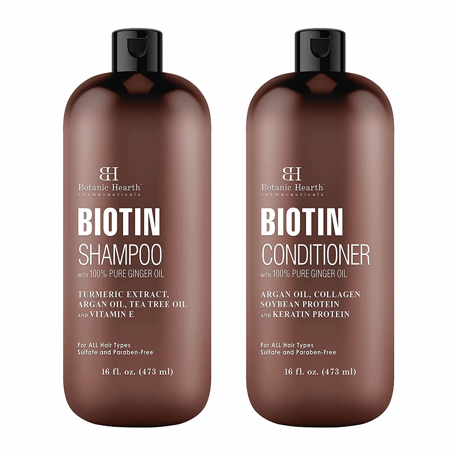 BOTANIC HEARTH Biotin Shampoo and Conditioner Set - with Ginger Oil & Keratin for Hair Loss and Thinning Hair - Fights Hair Loss, Sulfate Free, for Men and Women, (Packaging May Vary),16   each