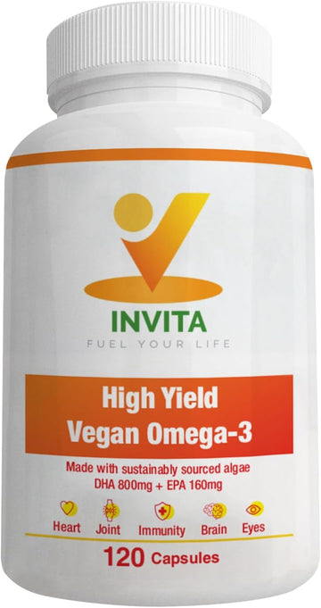 INVITA Vegan Omega-3 Supplement - Marine Algae with DHA & EPA Fatty Acids - Plant-Based Fish Oil Alternative - Carrageen