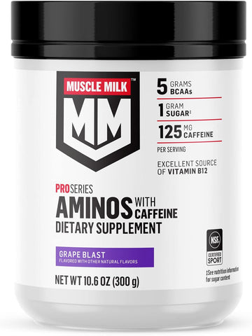 Muscle Milk Pro Series Aminos with Caffeine Powder Supplement, Grape B