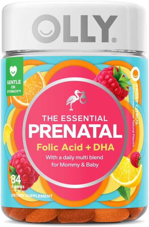 OLLY Essential Prenatal Gummy Multivitamin, Folic Acid, Vitamin D, Ome