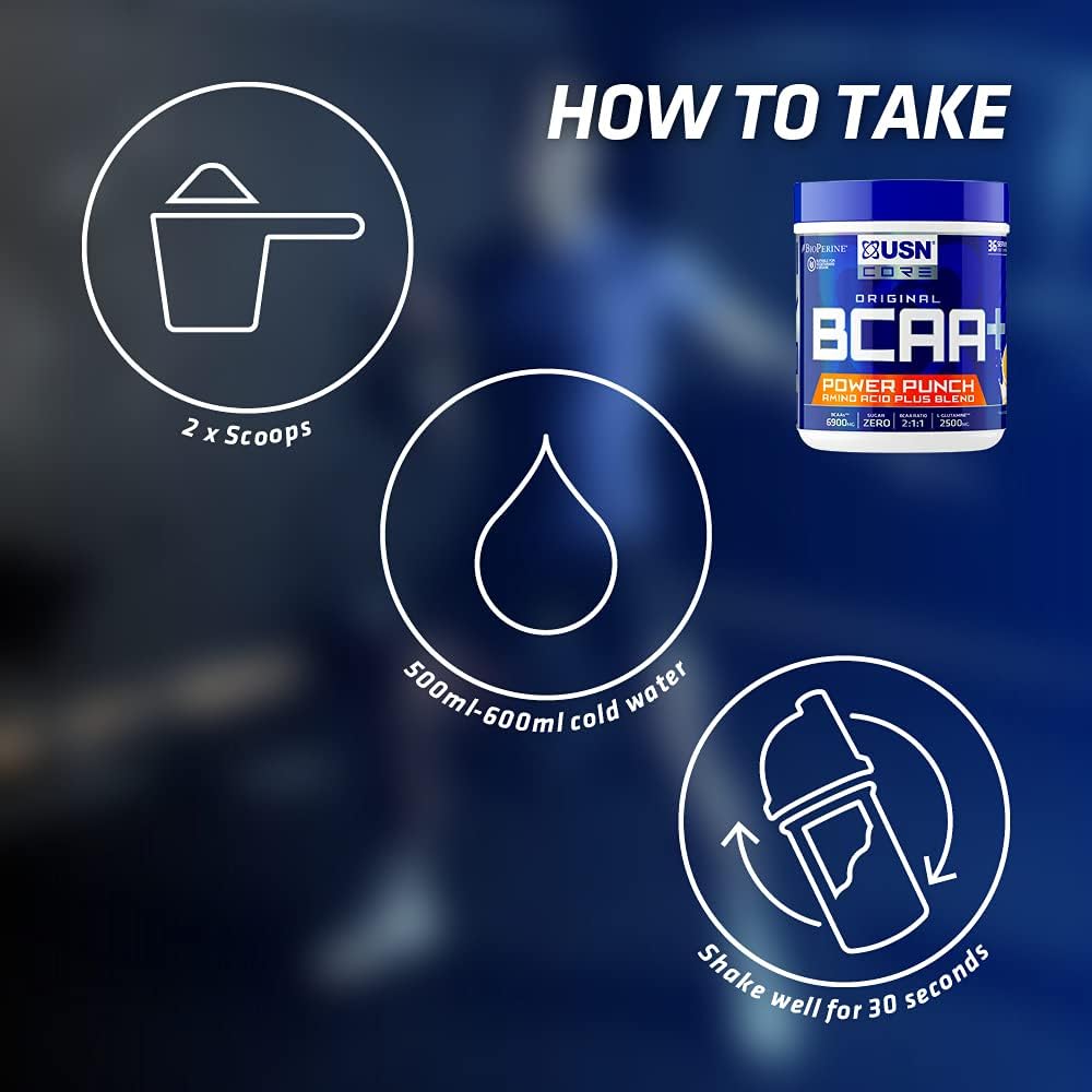 USN BCAA Power Punch Energy, Eaa's with Caffeine, Intra Workout Mango 