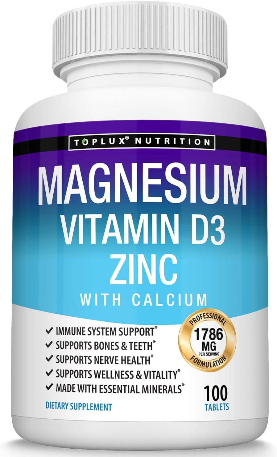 Toplux Magnesium Zinc Calcium Vitamin D3 Complex  Essential Minerals Formulated For Immune System Support, Sleep, Muscl