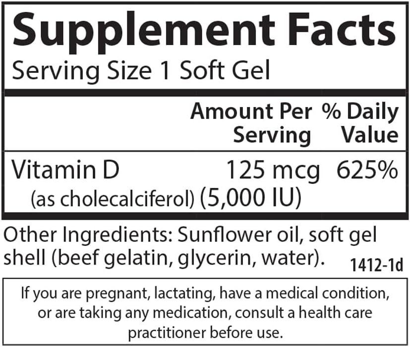 Carlson - Vitamin D3 5000 IU (125 mcg), Bone Health, Muscle Health, Ch