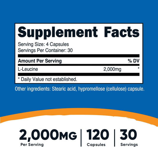 Nutricost L-Leucine 2,000mg, 120 Vegetarian Capsules, Non-GMO, Gluten Free, 30 Servings