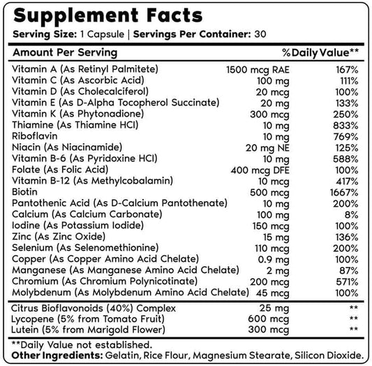 Primal Harvest Primal Multivitamin - Daily Multi-Vitamin Supplement with 21 Essential Vitamins & Minerals for Women & Men - Vitamin A, C, D, E, B12, B6, Biotin, Folic Acid, Zinc, Copper & Selenium