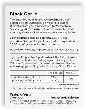 Futureyou Black Garlic+ (28 Odourless Garlic Capsules). Garlic Oil Hea0.25 Grams