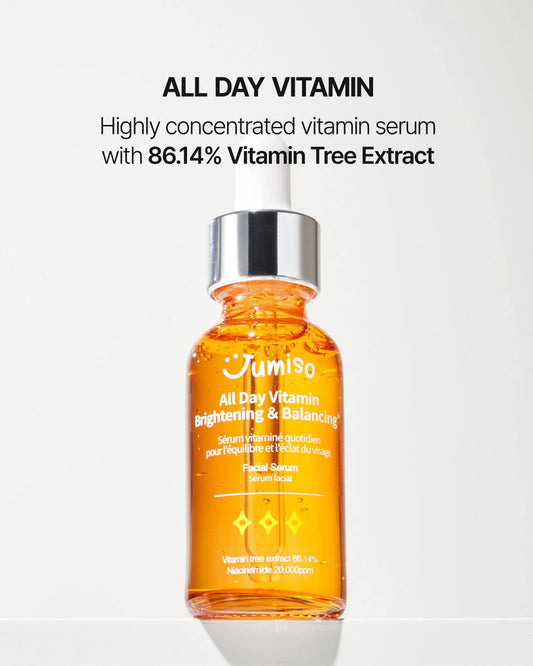 JUMISO All Day Vitamin Serum, Brightening & Balancing Facial Serum, Mother's Day, Gift, Vitamin C, A, B, D, E , Serum with Vitamin, Korean Skincare, Skin brightening, soothing, Vegan serum, Vitamin tree extract 86.14%, Niacinamide 20,000ppm,1.01   (s