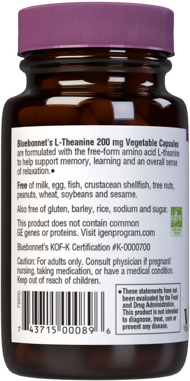 Bluebonnet Nutrition L-Theanine 200 mg, 30 Count30 Count (Pack of 1)