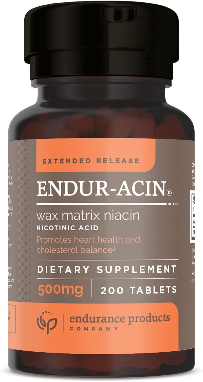 Endur-Acin, Extended Release Niacin For Optimal Absorption & Low-Flush Vitamin B3 Niacin 500Mg, Premium Niacin Supplement Made In Usa, 200 Tablets