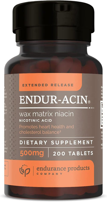 Endur-Acin, Extended Release Niacin For Optimal Absorption & Low-Flush Vitamin B3 Niacin 500Mg, Premium Niacin Supplement Made In Usa, 200 Tablets
