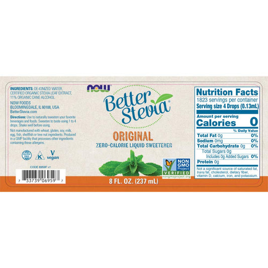 NOW Foods BetterStevia Original Zero-Calorie Liquid Sweetener, Keto Friendly, Suitable for Diabetics, No Erythritol, 8-O