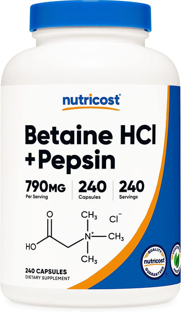 Nutricost Betaine HCl + Pepsin 790mg, 240 Capsules - Gluten Free & Non-GMO