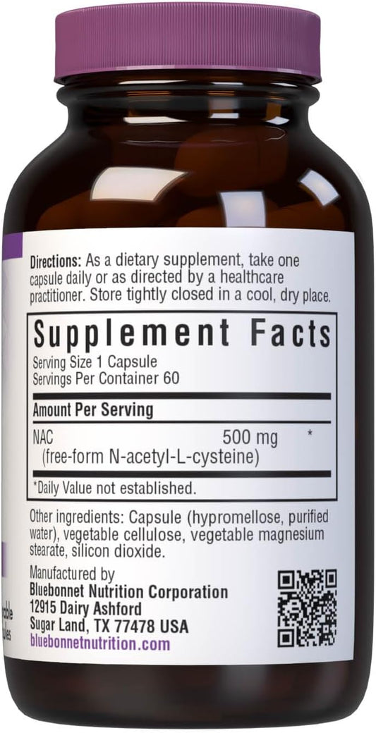 Bluebonnet NAC 500 mg Vitamin Capsules, 60 Count