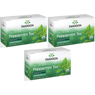 Swanson 100% Certified Organic Peppermint Tea 20 Bag(S) (3 Pack)