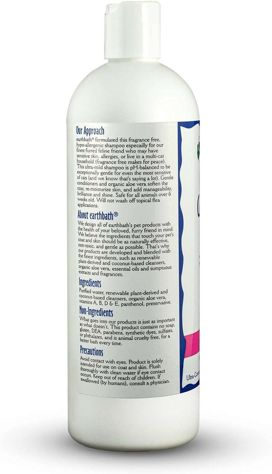 Earthbath Hypo-Allergenic Cat Shampoo - For Sensitive Skin & Allergies - Fragrance Free 16 oz