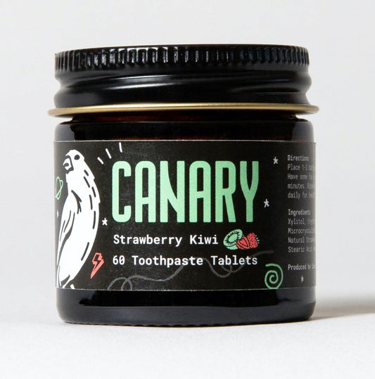 Canary Strawberry + Kiwi Toothpaste Tablets -1 Month Supply, 60ct - Plastic Free - uoride Free - Made in The USA - Vegan - Travel Friendly