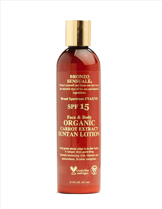 Bronzo Sensuale SPF 15 Sunscreen Deep Golden Tanning Organic Carrot Lotion 8.5 s