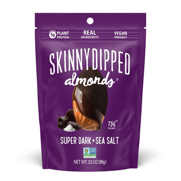 SkinnyDipped Super Dark Chocolate + Sea Salt Almonds, Vegan, Healthy Snack, Plant Protein, Gluten Free, 3.5 oz Resealabl