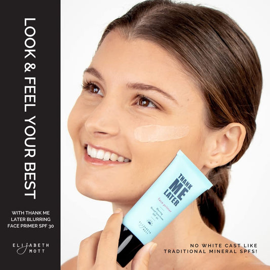 Elizabeth Mott Thank Me Later Face Primer - Liquid Base Primer for Perfect Skin Makeup Application and All-Day Wear - Cruelty-Free (30g, Blurring Primer SPF30)