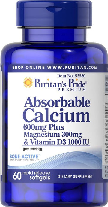 Puritan's Pride Absorbable Calcium 600mg Plus Magnesium 300mg & Vitamin D 1000iu