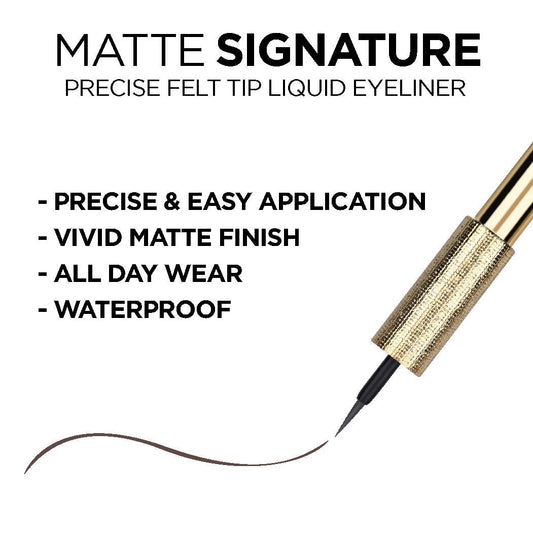 L'Oreal Paris Makeup Matte Signature Liquid Dip Eyeliner, Waterproof, Precise and Easy Application, All Day Wear, Vivid Matte Finish, Greige, 0.07 ;