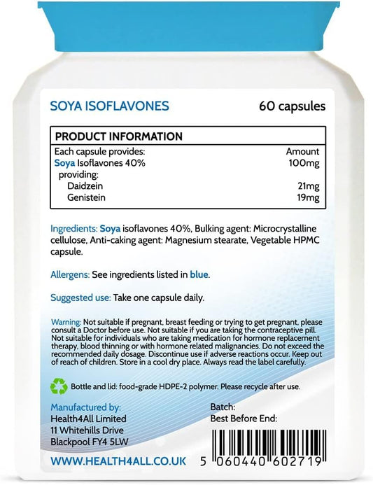 Health4All SOYA Isoflavones 40mg 60 Capsules (V) GMO Free, Non-Irradia30 Grams