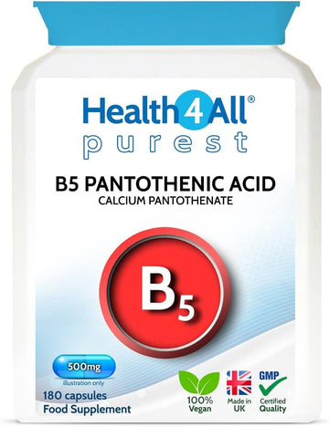 Vitamin B5 Pantothenic Acid 500mg 180 Capsules (V) (not Tablets) Pures130 Grams