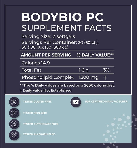 BodyBio Brain Supplement 60 Softgels - Phospholipid Complex for Health