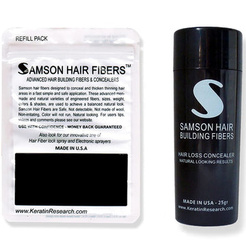 Hair Fibers by Samson Best Hair Loss Concealer Building Fibers Containers & Refills for all brand names Made in USA (Medium Brown Combo-Saver)