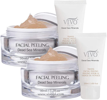 Vivo Per Lei Facial Peeling Gel - Face Peel Containing Dead Sea Minerals and Nut Shell Powder - Exfoliating Gel And Blackhead Remover (Pack of 2) Includes 2 Travel Facial Peel tubes