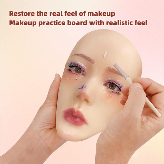 Nasrslla Makeup Practice Face - Silicone Mannequin for Makeup Practice Reusable Eyelash Eye Shadow Eye Liner Training face Practice Board for Beginners and Makeup Artists (Full Face Exercise Board)