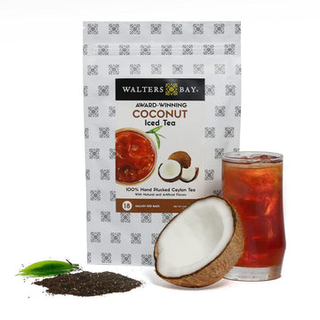 Walters Bay Coconut Iced Tea - 18 Count, Gallon Sized Tea Bags, Ceylon Tea, 100% Hand Plucked, Black Tea, Unsweetened, Tropical Coconut Flavor, Sri Lankan Tea