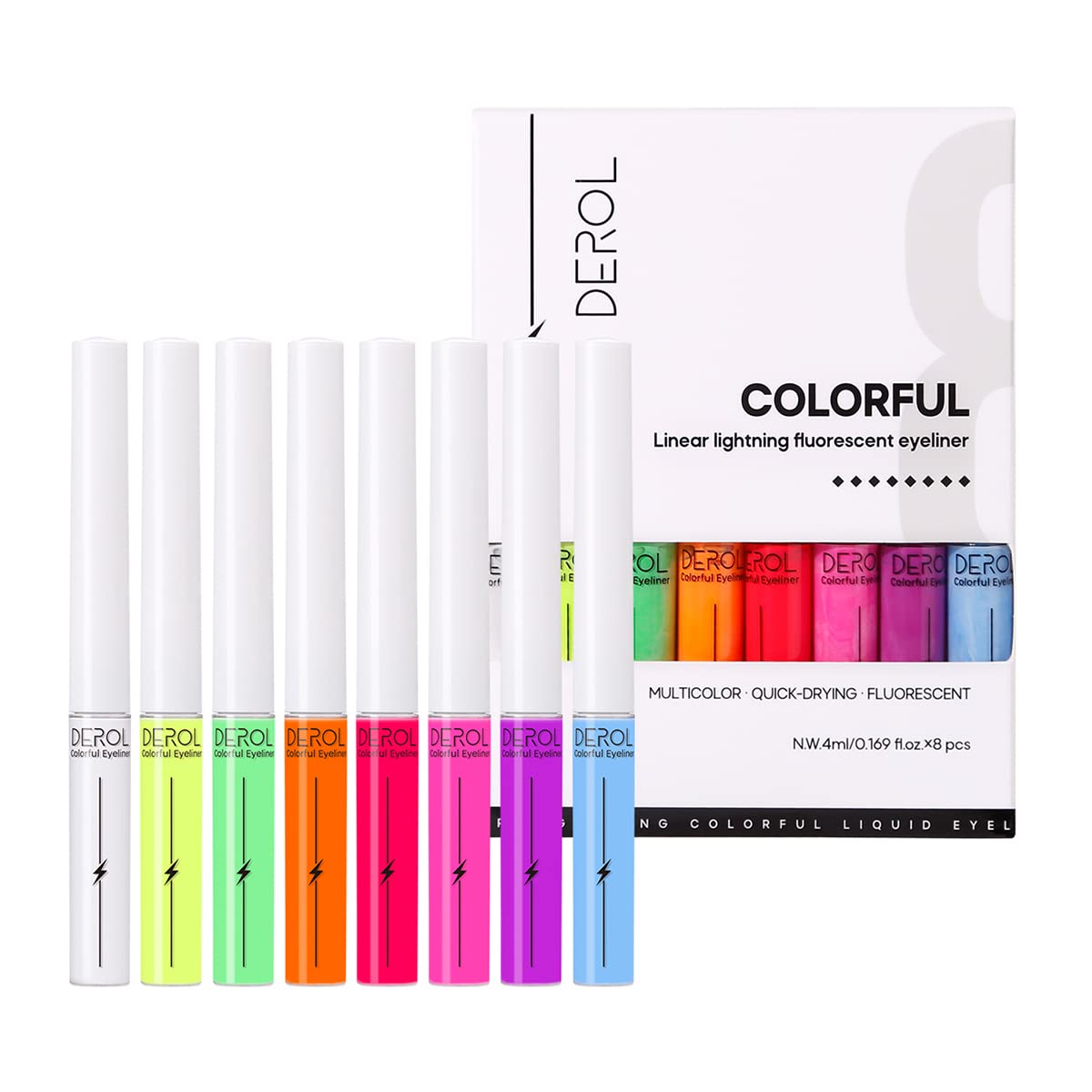 Kusslippe 8 Colors Neon Liquid Eyeliner Set, Long Lasting Colorful UV Glow Rainbow Matte Eyeliner Pen For Body Face Painting, 8 Count (Pack of 1)