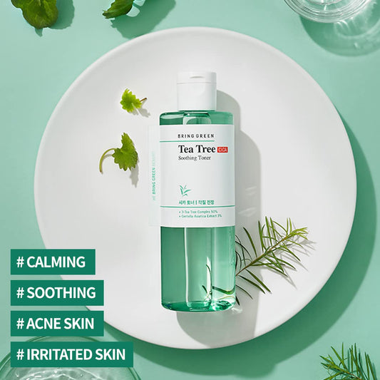 BRING GREEN Tea Tree CICA Soothing Toner Redness Relief for Face, Skin Balancing, AHA, Exfoliating Toner for Oily Skin, Korean Acne Treatment Skin Care, Hydrating, Calming for Dry Sensitive Skin