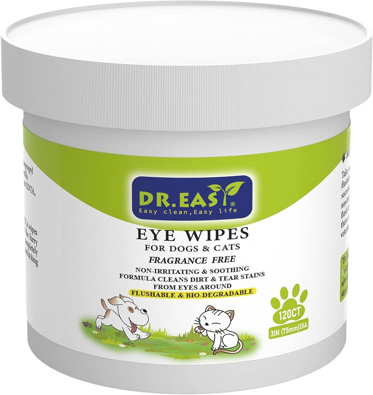 DR.EASY Pet Eye Wipes 120 Ct for Dog Cat Horse & Rabbit Grooming,Tear stain remover,Puppy Kitty eye wash,Remove dirt cru