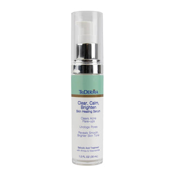 TriDerma Clear, Calm, Brighten Skin Serum with 2% Salicylic Acid and Niacinamide Reveals Smoother, Brighter, More Even Skin, Clears Acne Blemishes, Blackheads and Unclogs Pores, 1