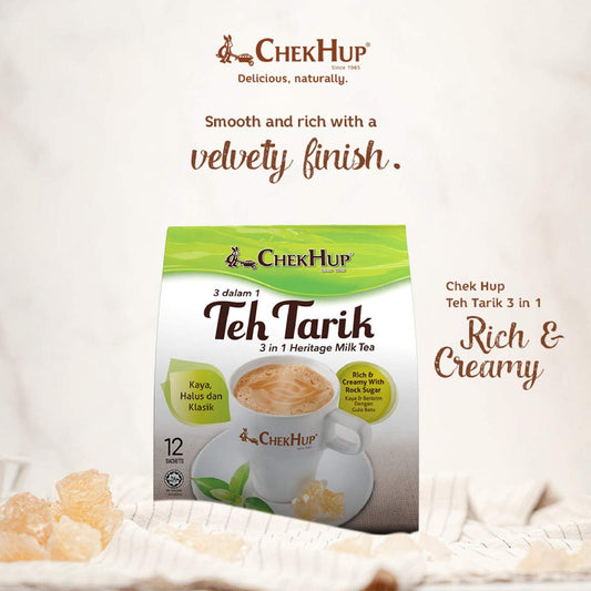 Chek Hup Teh Tarik 3 In 1 Instant Milk Tea Beverage/Fragrant Black Tea With Premium Rock Sugar/Smooth, Rich With Velvety Aftertaste
