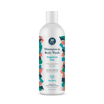 BB&CO Shampoo & Body Wash — Fragrance Free — 16  — Tear Free & Soap Free — No EDCs — Safer for Baby — Good for the Whole Family — Made in USA
