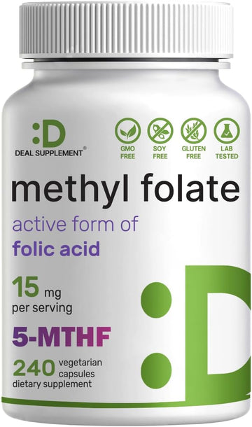 L Methylfolate 15Mg Per Serving, 240 Veggie Capsules  Active Folic Ac