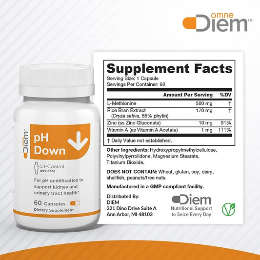 Omne Diem Lit-Control pH Down, 60 Capsules ? Dietary Supplement for pH