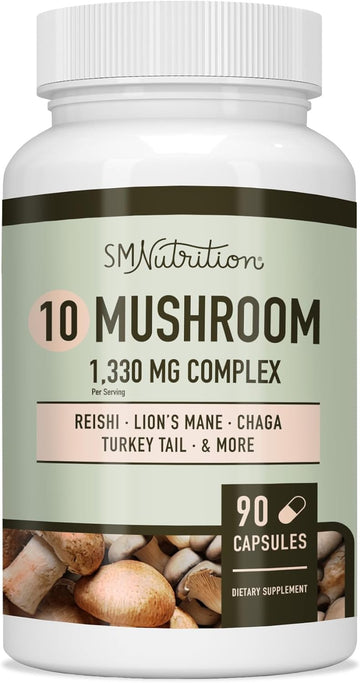 10 Mushroom Complex Supplement | 1300+ MG Blend | Immune & Adaptogen S