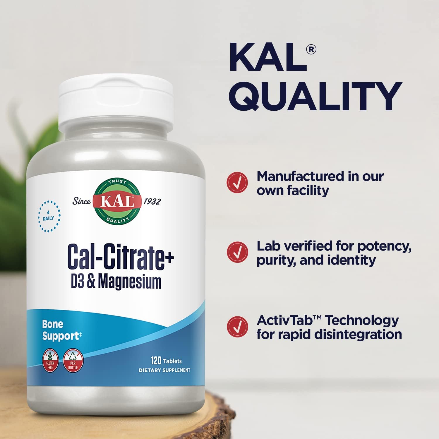 KAL Cal-Citrate+, Calcium Citrate Plus Vitamin D-3 and 500 mg of Magne