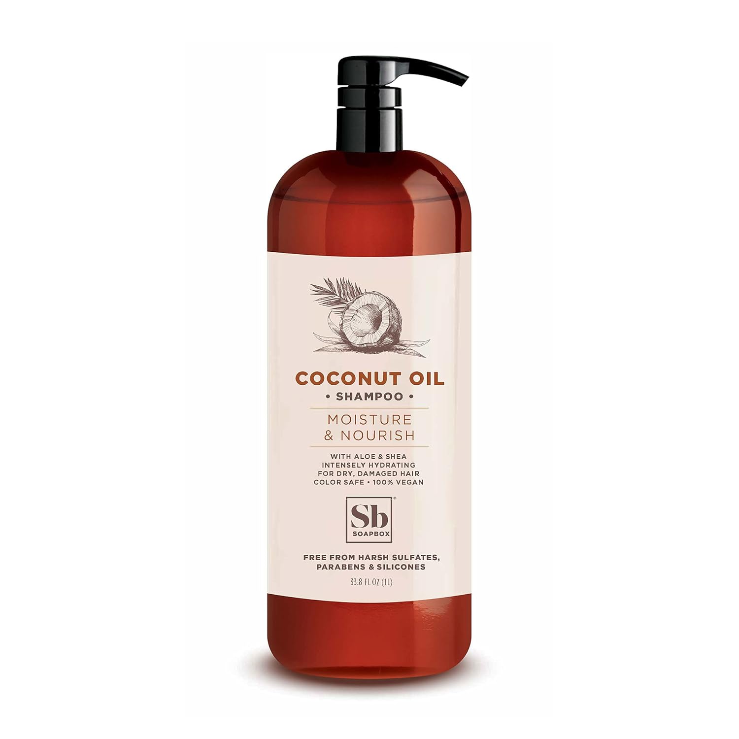 Soapbox Coconut Oil Shampoo, Sulfate Free, Paraben Free, Silicone Free, Color Safe, and Vegan Hair Shampoo (33.8 s)