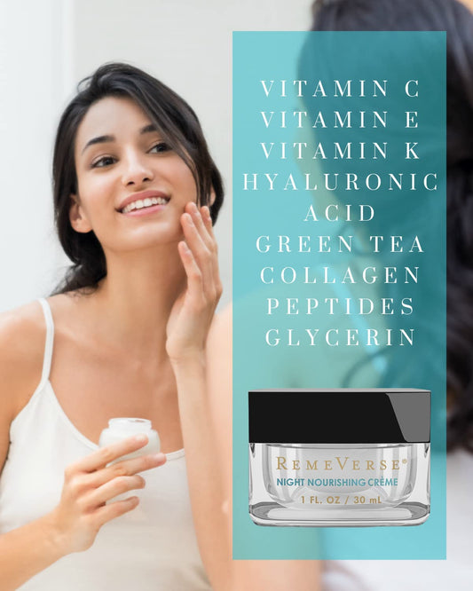 RemeVerse Night Nourishing Crème, Anti-Aging, Transforming, Nourishing Formula for all Skin Types. Oil-Free, Hydrates with Hyaluronic Acid, Peptides, Collagen, Glycerin