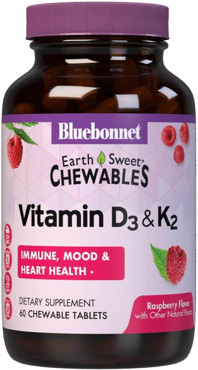 Bluebonnet Nutrition Vitamin D3 & K2 EarthSweet Chewable Tablets, for
