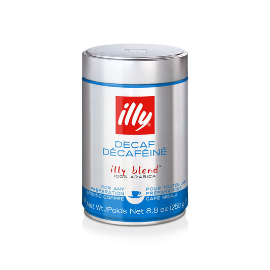 illy Decaffeinated Ground Espresso Coffee, Classic Medium Roast with Notes of Toasted Bread, 100% Arabica Coffee, No Preservatives Can (Pack of 1)