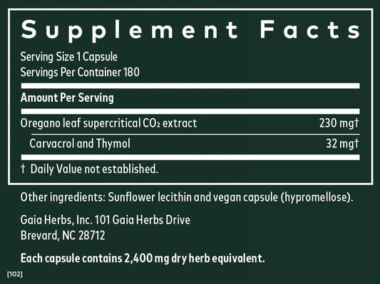 Gaia Herbs Oil Of Oregano - Immune And Antioxidant Support Supplement To Help Sustain Overall Well-Being - With Oregano Oil, Carvacrol, And Thymol - 180 Vegan Liquid Phyto-Capsules (90-Day Supply)