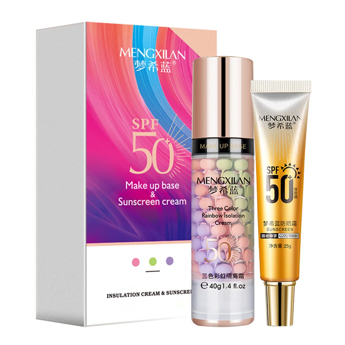 Makeup Primer and Sunscreen Set, Isolation Cream Invisible Pore, Sunscreen lotion spf 50, Skin Tone Correcting and Brightening Primer, Cover Acne Marks, Oil Control Moisturizing