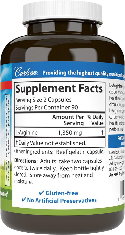 Carlson - L-Arginine, 675 mg, Circulatory Health, Support, 180 Capsules