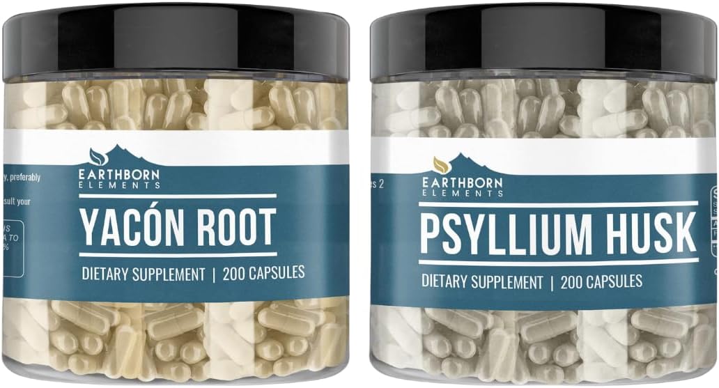 Earthborn Elements Psyllium Husk and Yacon Root Bundle, 200 Capsules,